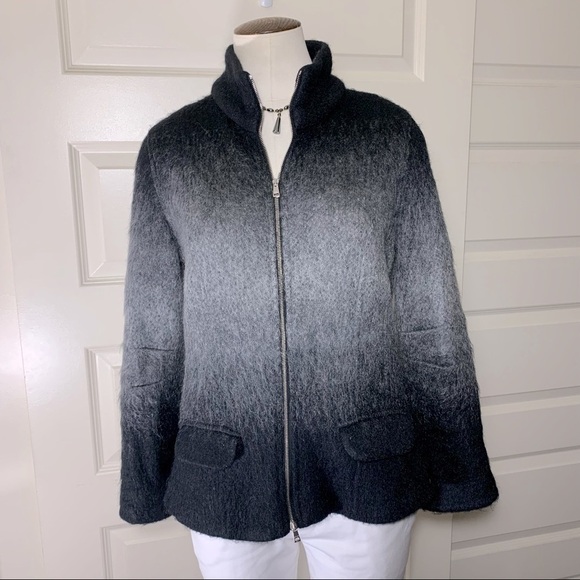 Marc Cain Knit Cardigan Jacket Sz 8 Black Gray Mohair Blend Full Zip Sweater - Picture 5 of 14
